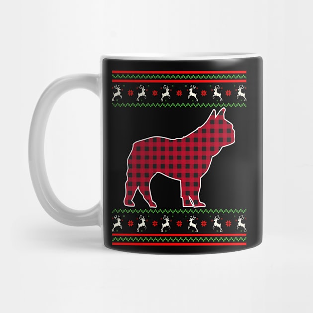 French Bulldog Red Plaid Ugly Christmas Sweater Style by PaulAksenov